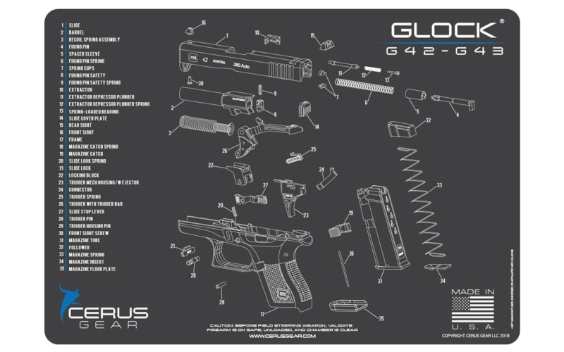Handgun 12x17 3mm promat for glock 42-43 schematic char gray