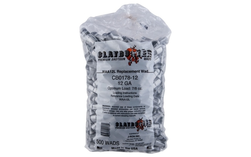 Claybuster 12 gauge 7/8 to 1oz wads grey 500/bag