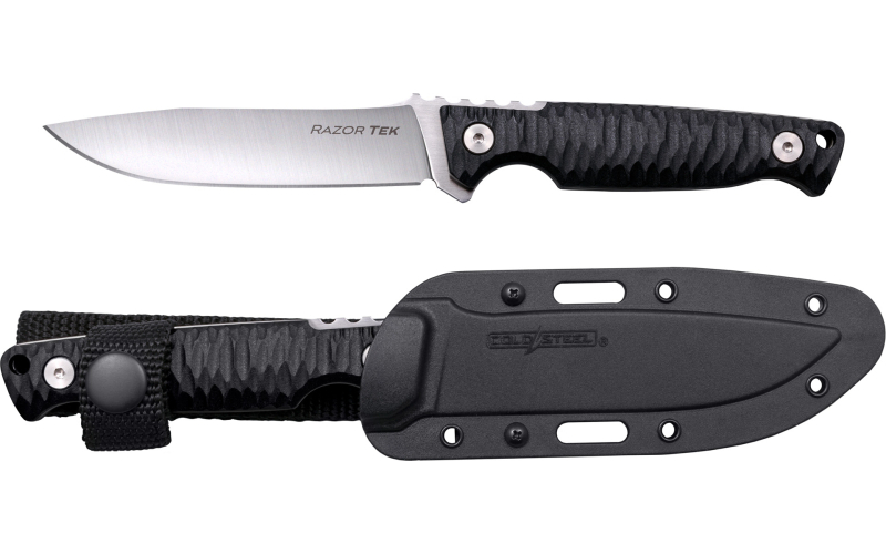 Cold Steel Razor Tek, Fixed Blade Knife, 4" Clip Point, Black GFN Handle, 4116 Stainless Steel, Satin Silver Blade, Includes Secure-Ex Sheath CS-FX-4RZR