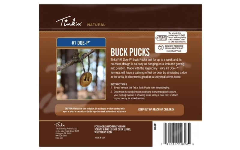 Tink's #1 doe-p buck pucks scent hangers pack