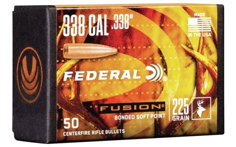 Federal 338 caliber (0.338'') 225gr bonded soft point 50/box