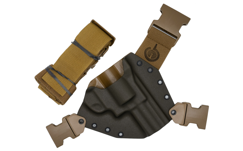 GunfightersINC Kenai Chest Holster, Kydex Shell, Nylon Harness, Fits Ruger Redhawk/Super Redhawk, Gray Shell, Coyote Brown Harness, Right Hand KN-REDHK-040221