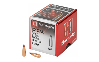 Hornady ELD-M, .224 Diameter, 22 Caliber, 52 Grain, Ballistic Tip, 100 Count 22491