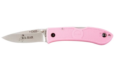 KA-BAR Knives Dozier, Hunter, Folding Knife, 3" Blade Length, 7.25" Overall Length, Plain Edge, AUS 8A Steel, Satin Finish, Pink Zytel Handle, Dual Thumb Stud/Pocket Clip, National Breast Cancer Foundation 4062PK