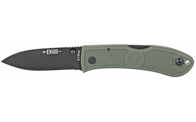 KA-BAR Knives Dozier, Hunter, Folding Knife, 3" Blade Length, 7.25" Overall Length, Plain Edge, AUS 8A Steel, Matte Finish, Black, Foliage Green Zytel Handle, Dual Thumb Stud/Pocket Clip 4062FG