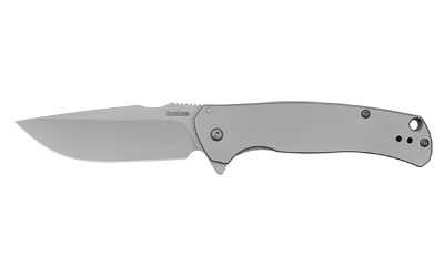 Kershaw SCOUR, Folding Knife, Flipper Assisted Opening, Plain Edge, 8Cr13Mov Steel, Matte Finish, Silver, Stainless Steel Handle, 3.3" Blade, 7.75" Overall Length, Includes Deep Carry Pocket Clip, Frame Lock 1416