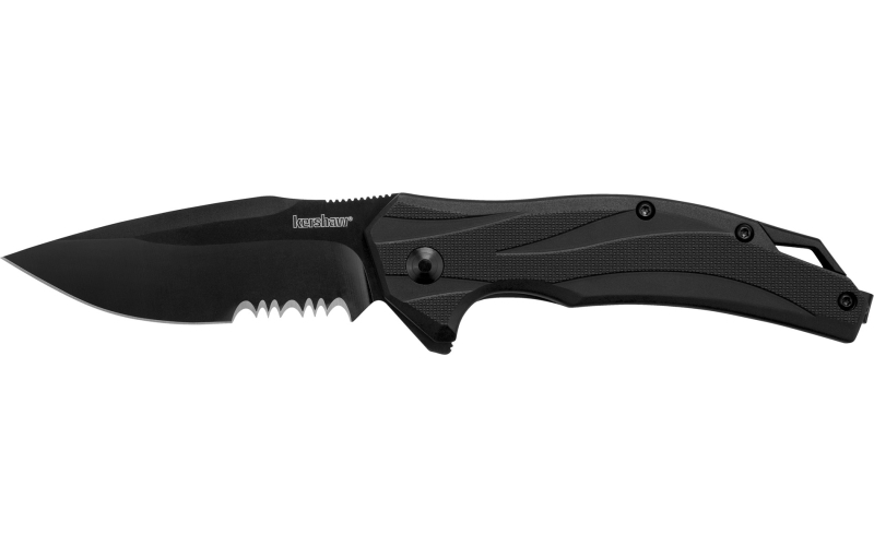 Kershaw Lateral, Folding Knife, Flipper Assisted Opening, Combo Edge, 8Cr13Mov Steel, Black Oxide Finish, Glass Filled Nylon Handle, 3.1" Blade, 7.4" Overall Length, Includes Deep Carry Pocket Clip 1645BLKST