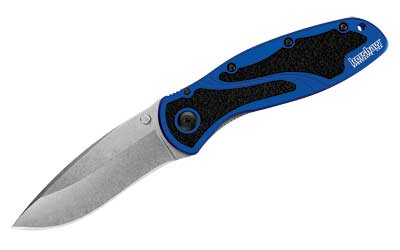 Kershaw Blur Navy Blue Stonewashed Assisted Folding Knife, 3.4", Plain Edge, Sandvik 14C28N/Stonewashed Finish, 6061-T6 Anodized Aluminum 1670NBSW