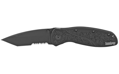 Kershaw Blur Tanto Assisted Folding Knife, 3.4", Serrated Edge, Sandvik 14C28N/DLC Coating, 6061-T6 Anodized Aluminum 1670TBLKST