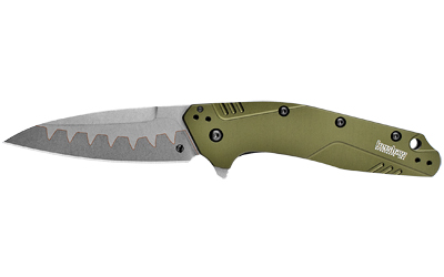 Kershaw Dividend, Folding Knife/Assisted, Drop Point, Plain Edge, 3" Composite with D2 Cutting Edge and N690 Upper, Olive Anodized Aluminum 6061-T6 Handle 1812OLCB