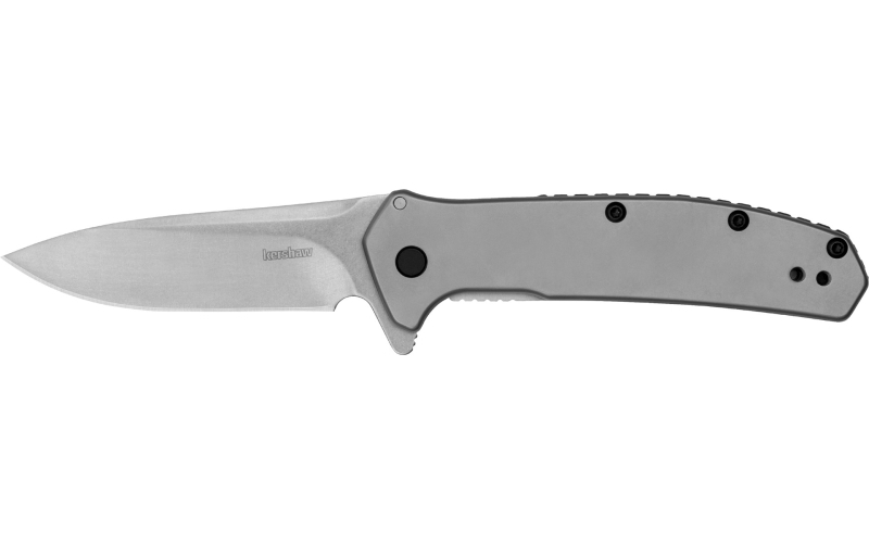 Kershaw Outcome, Folding Knife, Flipper Assisted Opening, Plain Edge, 8Cr13MoV Steel, Stonewashed Finish, Stainless Steel Handle, 2.8" Blade, 6.7" Overall Length, Includes Deep Carry Pocket Clip 2044