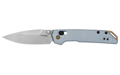 Kershaw MINI IRIDIUM, Folding Knife, Plain Edge, D2 Blade Steel, Stone Washed Finish, Silver, Ice Blue Aluminum Handle, Dura Lock, 3" Blade, 6.9" Overall Length, Includes Pocket Clip 2051
