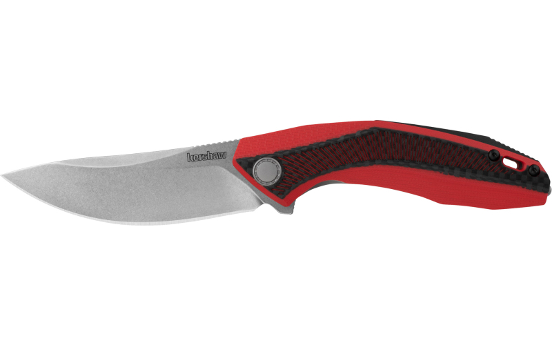 Kershaw Tumbler, Folding Knife, D2 Steel, Stonewashed, Plain, 3.25", Black/Red Handle 4038RD
