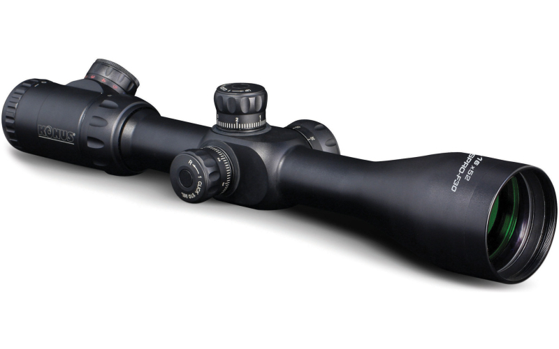 Konus KonusPro F30, Rifle Scope, 4-16X Magnification, 52MM Objective, 30mm Main Tube, Illuminated Etched BDC Reticle, Matte Finish, Black, Includes Lens Cleaning Cloth 7299