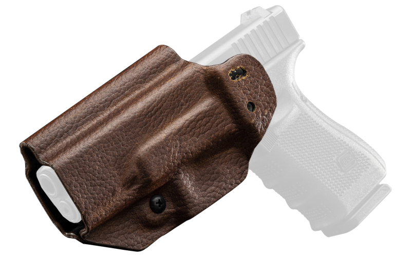Mission First Tactical Hybrid Holster, Inside Waistband Holster, Ambidextrous, Fits Glock 19/23/45, Kydex with Leather Shell, Includes 1.5" Belt Attachment, Brown H3-GL-1-BR1