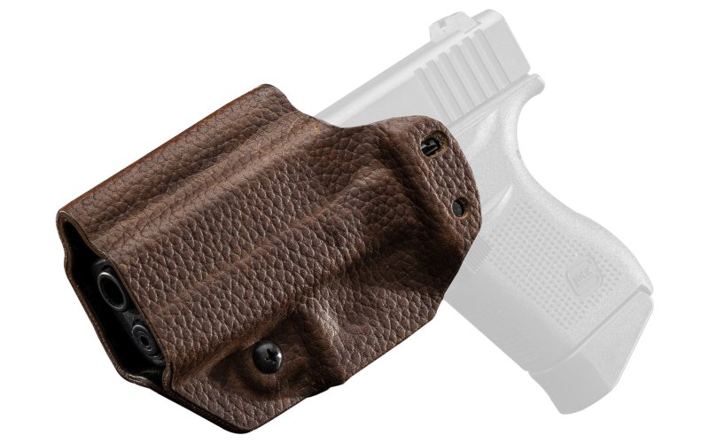 Mission First Tactical Hybrid Holster, Inside Waistband Holster, Ambidextrous, Fits Glock 43/43X, Kydex with Leather Shell, Includes 1.5" Belt Attachment, Brown H3-GL-3-BR1