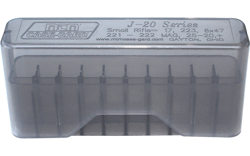 Mtm Case-Gard Slip top rifle ammo box 17 rem-810 cadet 20 round smoke