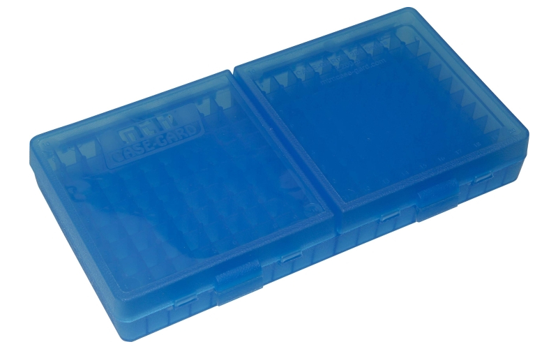 Mtm Case-Gard Flip top pistol ammo box 9mm-380 acp 200 round clear blue