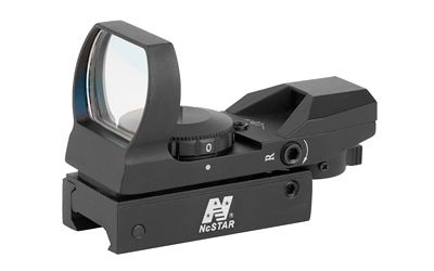 NcSTAR 4 Reticle Reflex, 4 Reticles,(Bullseye, Star Burst, Dot, and Cross), Black, Weighs 4.3oz, 3 MOA Dot, 7 Brightness Settings, Clamp on Weaver/Picatinny Rail Mount D4B