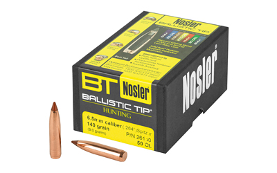 Nosler Ballistic Tip, .264 Diameter, 6.5MM, 140 Grain, Spitzer Boat Tail, 50 Count 26140
