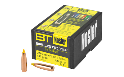 Nosler Ballistic Tip, .277 Diameter, 270 Caliber, 130 Grain, Spitzer Boat Tail, 50 Count 27130