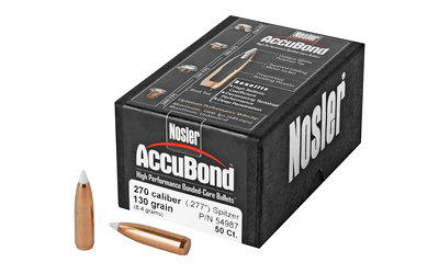 Nosler AccuBond, .277 Diameter, 270 Caliber, 130 Grain, Spitzer Boat Tail, 50 Count 54987