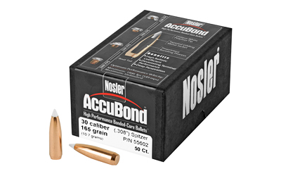 Nosler AccuBond, .308 Diameter, 30 Caliber, 165 Grain, Spitzer Boat Tail, 50 Count 55602