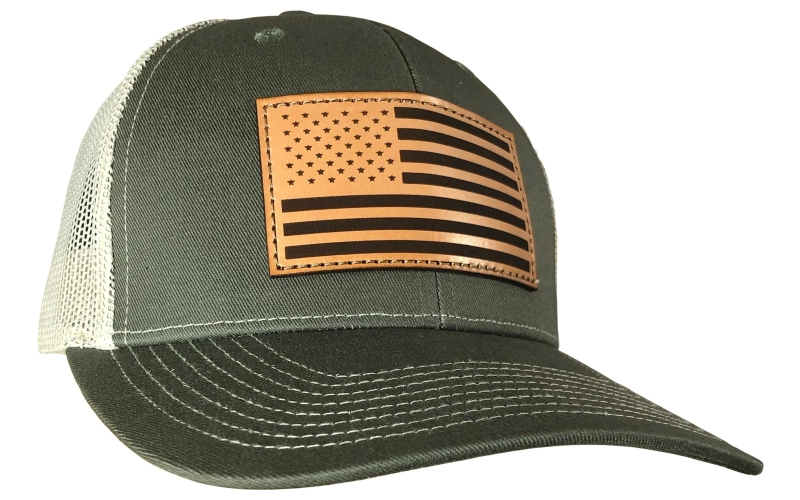 Outdoor cap olive/khaki trucker w/usa flag leather patch