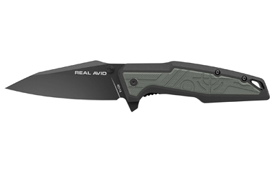Real Avid RAV-1, Folding Knife, Plain Edge, Matte Finish, Green and Black, Nylon Handle, 3.25" Blade Length, 7.75" Overall Length, Liner Lock, Stainless Steel AVRAV1