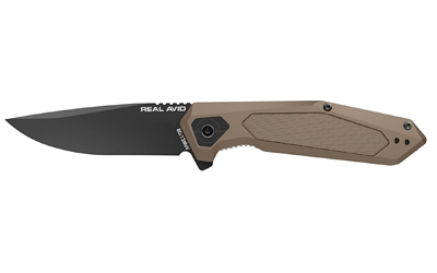 Real Avid RAV-3, Folding Knife, Plain Edge, Matte Finish, Black and Tan, Aluminum Handle, 3.25" Blade Length, 7.75" Overall Length, Liner Lock, Assisted Opening, Stainless Steel AVRAV3
