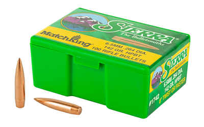 Sierra Bullets MatchKing, .264 Diameter, 6.5MM, 142 Grain, Hollow Point Boat Tail, 100 Count 1742