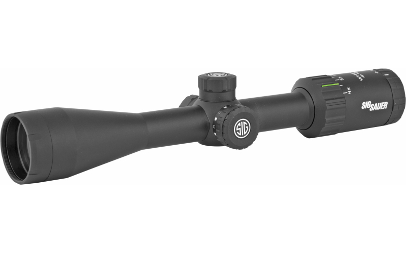 Sig Sauer WHISKEY3 Rifle Scope, 4-12X40mm, Hellfire Quadplex Illuminated Reticle, 1" Main Tube, 0.25 MOA Adjustments, Black SOW34206