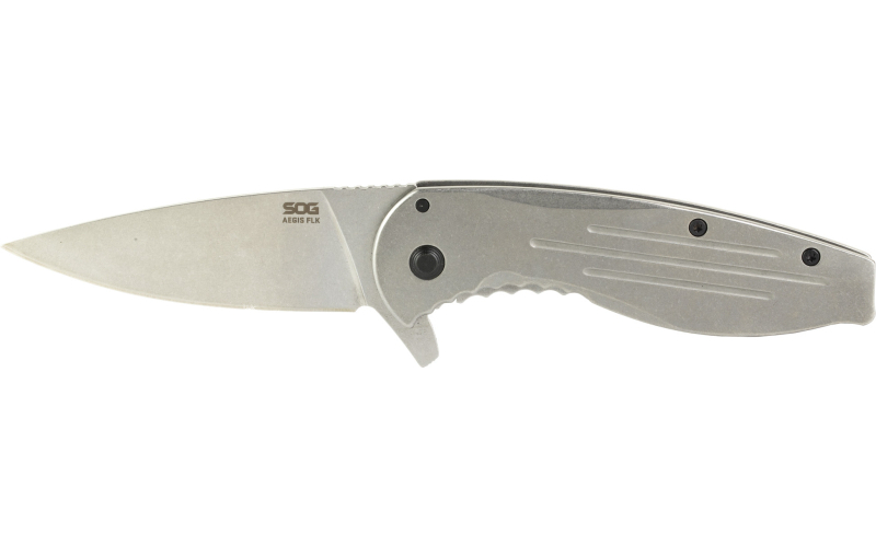 SOG Knives & Tools Aegis FLK, 3.4" Folding Knife, Clip Point Straight Edge, Stainless Steel Handle, 8Cr13MoV Steel, Satin Finish, Silver SOG-14-41-02-42