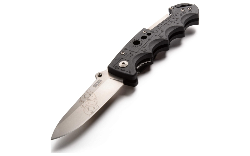 SOG Knives & Tools Kilowatt, Folding Knife, 3.4" Clip Point Straight Edge, Black Glass-Reinforced Nylon Handle, AUS-8 Steel, Satin Finish, Silver SOG-EL01-CP