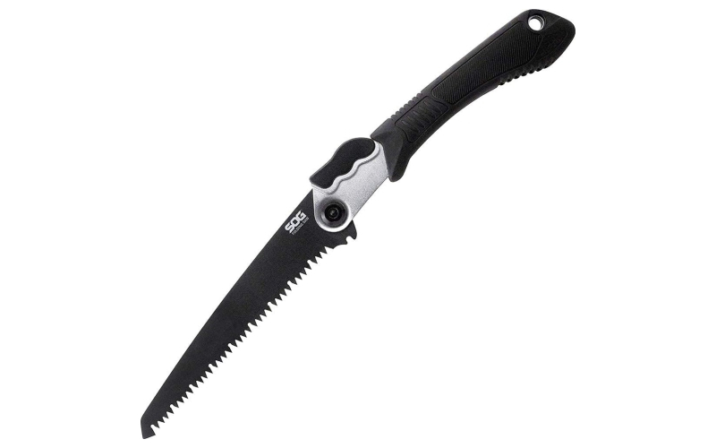 SOG Knives & Tools Folding Saw, 8.25" Saw Blade, High Carbon Steel, Satin Black Finish, Black Plastic Grip, Nylon Sheath SOG-F10N-CP