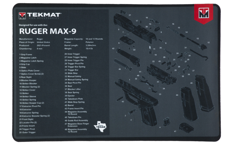 TEKMAT PSTL MAT FOR RUGER MAX 9 BLK