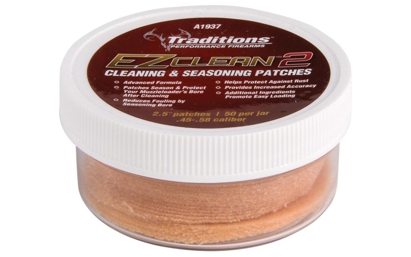 Ez clean 2 cleaning & seasoning patches .45-.58 cal 50/jar 2.5in dia.