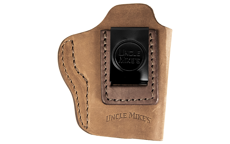 Uncle Mike's Uncle Mikes Inside Waistband Leather Holster, Size 3, Fits Most Medium Frame Autos (3" 1911/Bersa Thunder/Glock 42/43/Sig 365/Hellcat/Taurus Gx4), Leather, Metal Clip, Ambidextrous, Brown UM-IWB-3-BRW-A