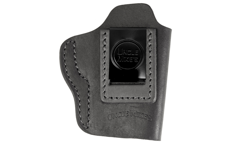 Uncle Mike's Uncle Mikes Inside Waistband Leather Holster, Size 3, Fits Most Medium Frame Autos (3" 1911/Bersa Thunder/Glock 42/43/Sig 365/Hellcat/Taurus Gx4), Leather, Metal Clip, Ambidextrous, Black UM-IWB-3-MBL-A