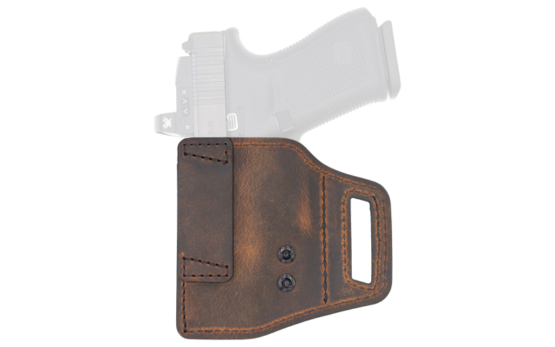 Versacarry V-Slide, Belt Slide Holster, Right Hand, Fits Glock 19, Distressed Leather and Polymer, Brown VSL211G19