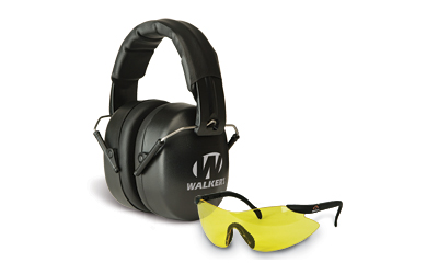 Walker's Earmuff, Folding, Padded Headband, Black, Shooting Glasses, Yellow Lenses, One Pair of Foam Plugs GWP-FM3GFP