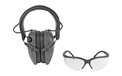 Walker's Razor, Electronic Ear Protection, Gray Color, Includes Matching Clear Shooting Glasses GWP-RSEMSPSGL-GY