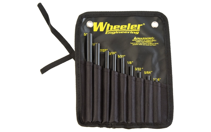 Wheeler Roll Pin Starter Set, 9 Piece, Hardened Steel, Black, Includes Nylon Sheath 710910