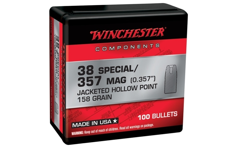 Winchester Ammunition 38 caliber (0.357'') 158gr jacketed hp notched 100/box